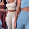 Trendy Ribbed Two Piece Set High Waisted Workout Clothing Seamless Activewear Tight Outfit Brazil Women Sportswear